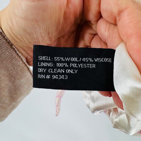 Coffee Shop Pink Cream Houndstooth Wool Blend Coat Off Center Buttons Size XL - Picture 6 of 7